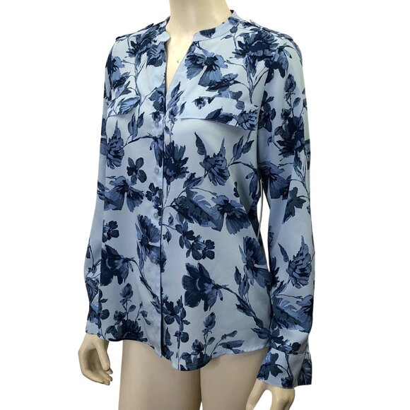 Calvin Klein Womens Blue Floral Button-Down Blouse W Roll-Tab Sleeves Size S NWT - Picture 7 of 8